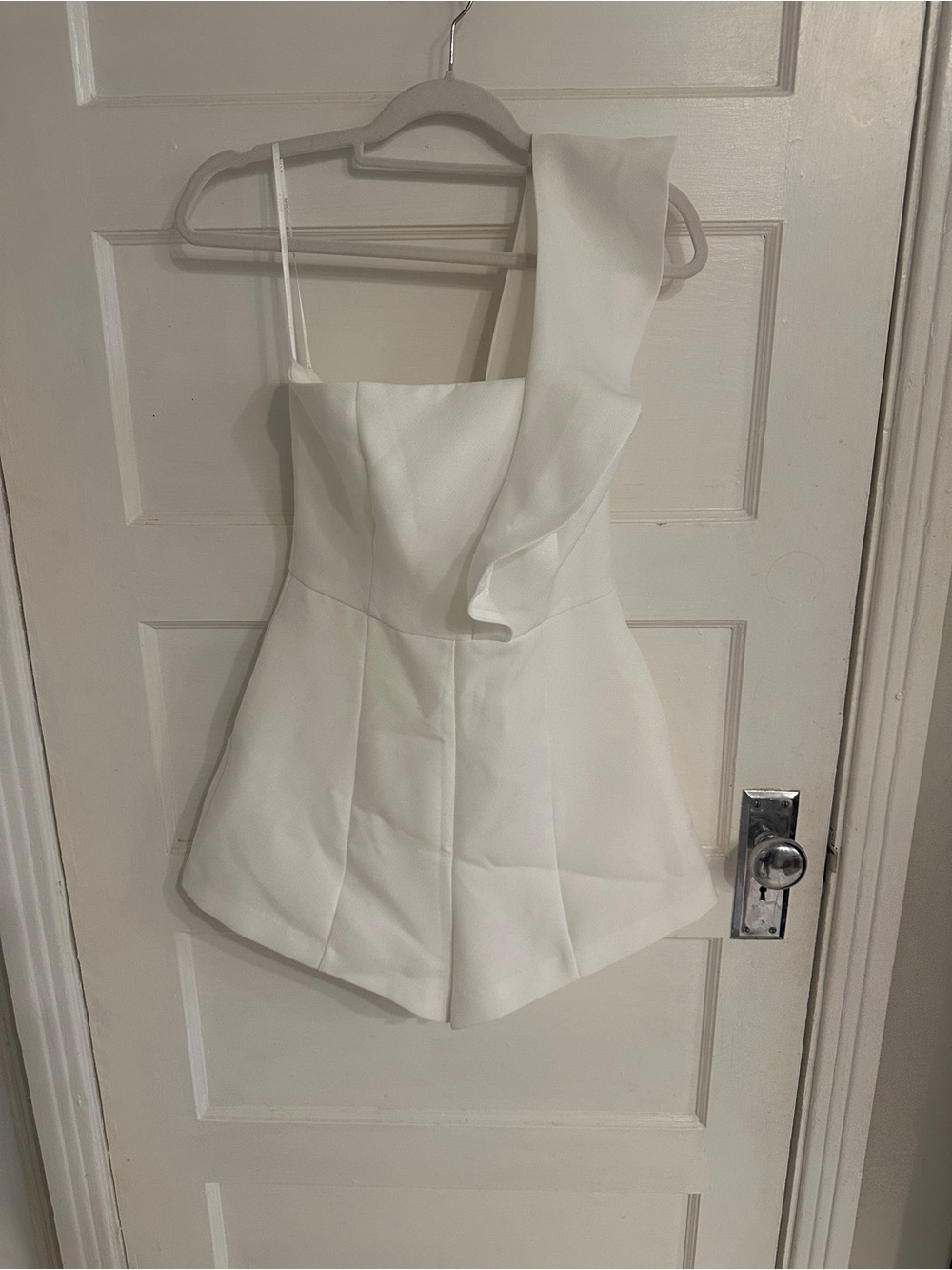 One-Shoulder White Structured Romper